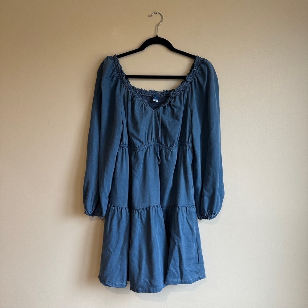 Old Navy Chambray Blue Long Sleeve Tiered Dress M